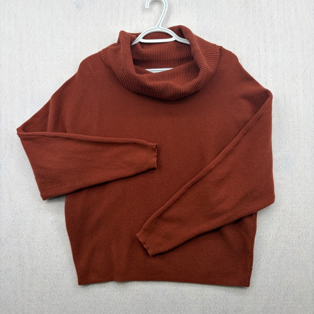 Cyrus Cowl Neck Sweater Rust Brown Waffle Knit Dolman Sleeve CV142016G Womens M